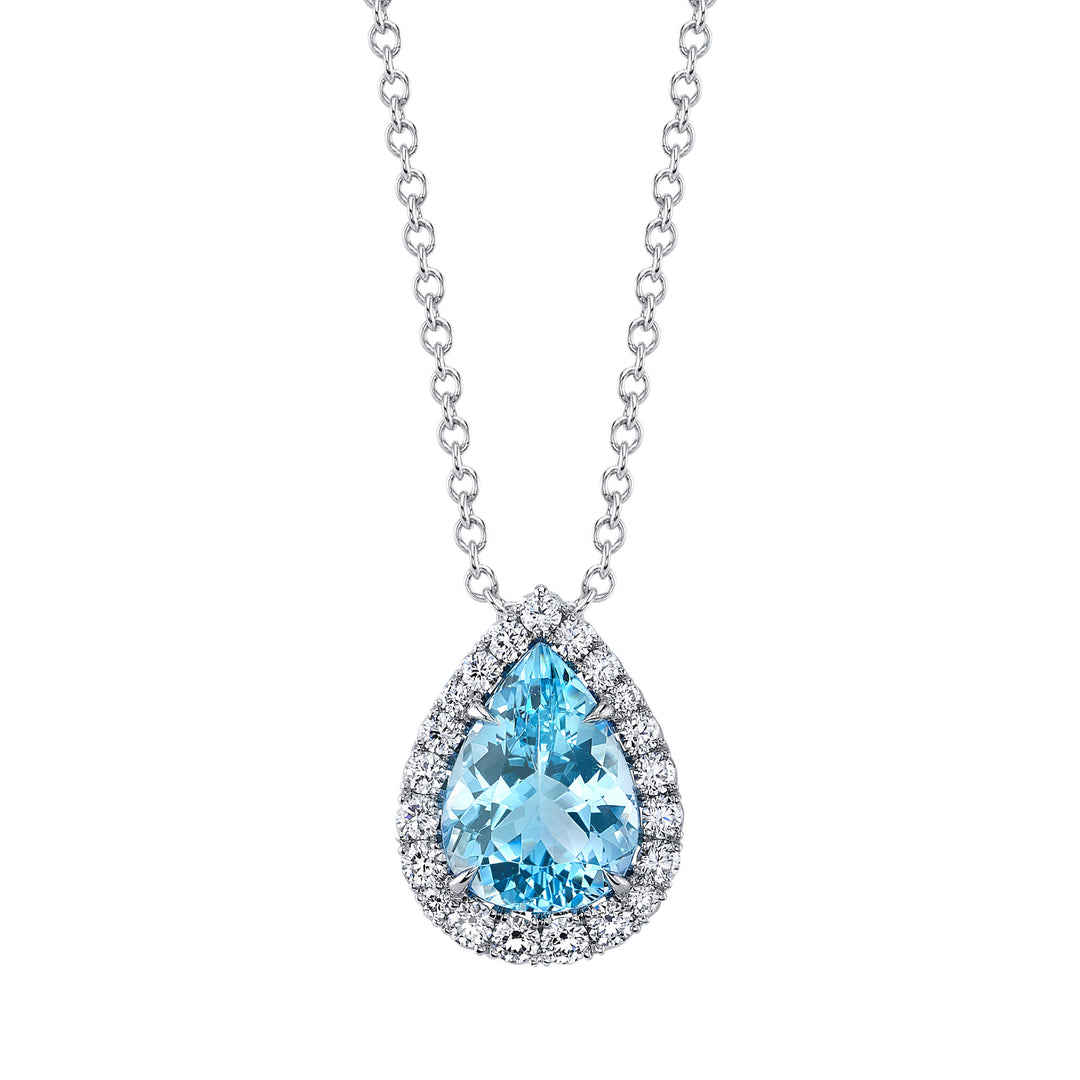 2.39ct Pear Shape Aquamarine & Diamond Necklace