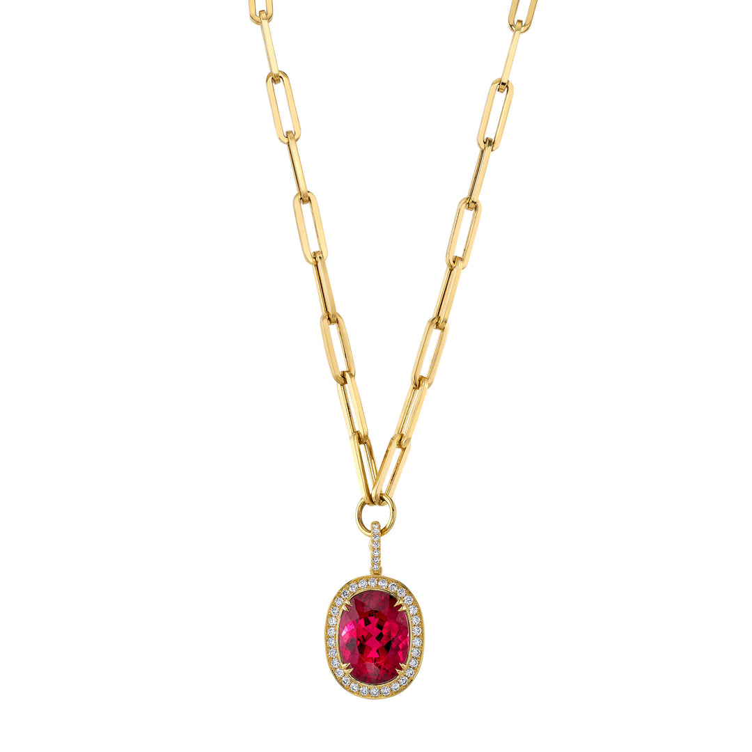 7.34ct Oval Rubellite Tourmaline & Diamond Necklace