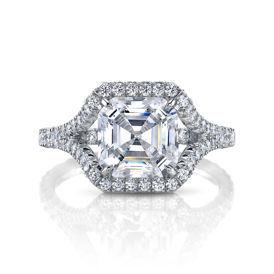 Asscher Cut Open Halo Split Shank Diamond Ring