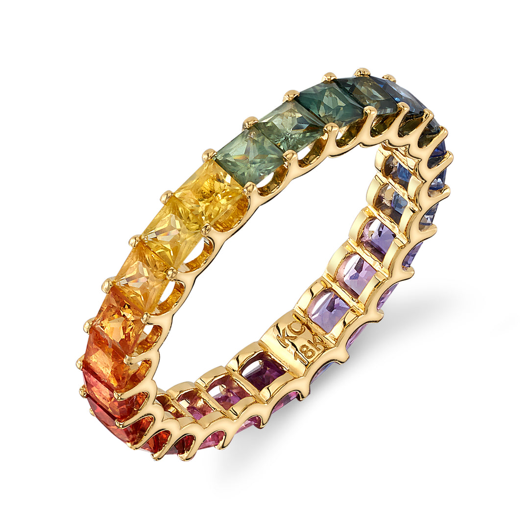 "Over The Rainbow" Princess Cut Sapphire Shared Prong Eternity Band