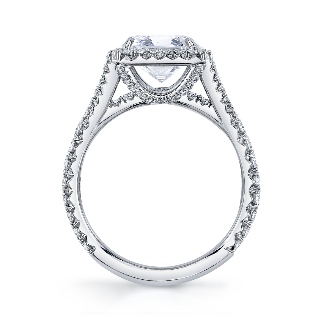 Asscher Cut Open Halo Split Shank Diamond Ring