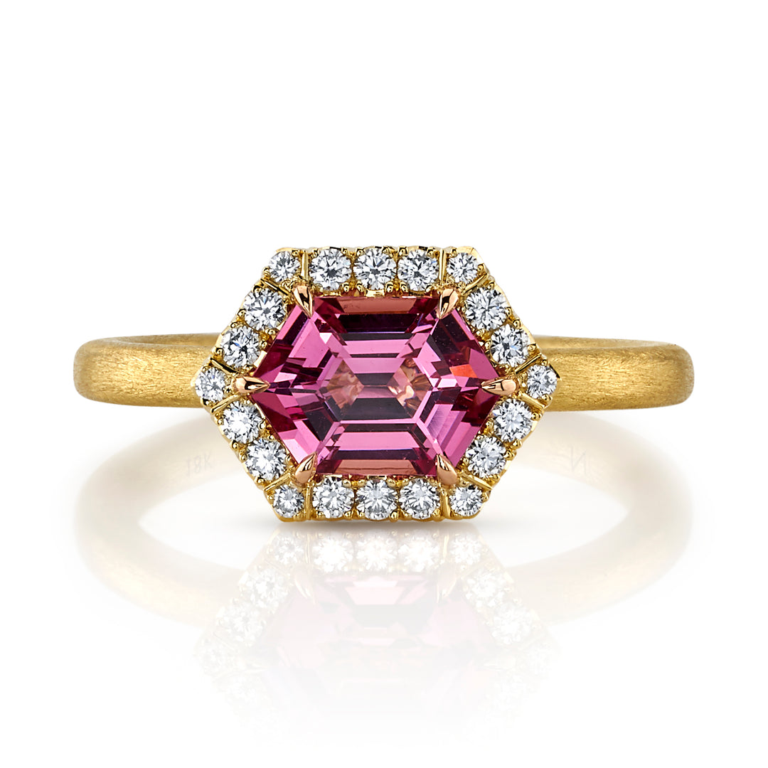 1.22ct Hexagon Spinel & Diamond 18K Yellow Gold Ring