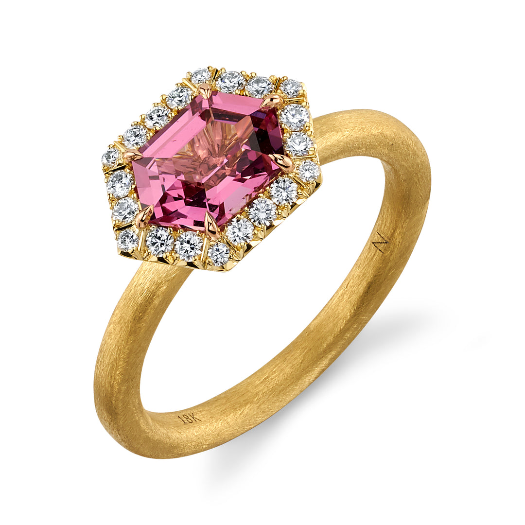 1.22ct Hexagon Spinel & Diamond 18K Yellow Gold Ring