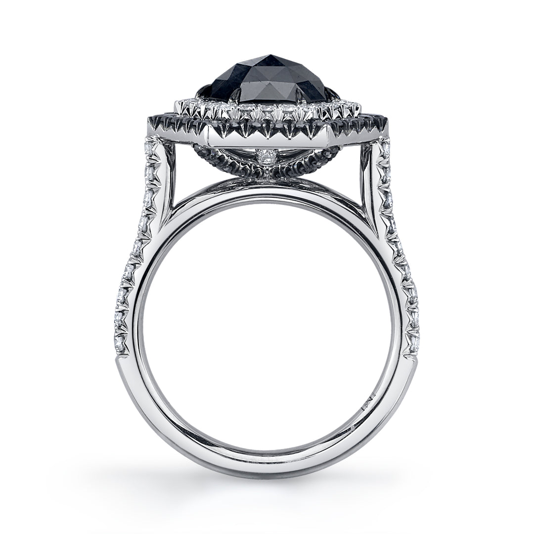 2.30ct Hexagon Rose Cut Black Diamond Halo Ring