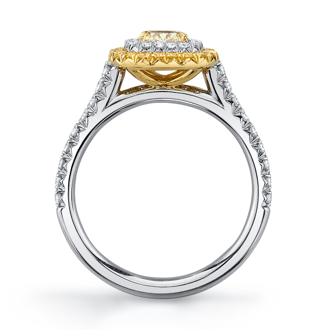 0.71ct Cushion Yellow Diamond Reverse Halo Ring