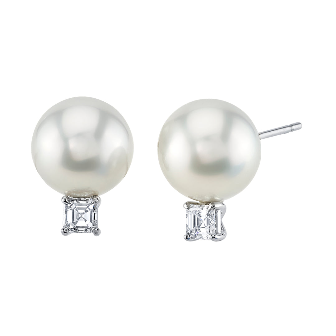 10mm White South Sea Pearl & Diamond Stud Earrings