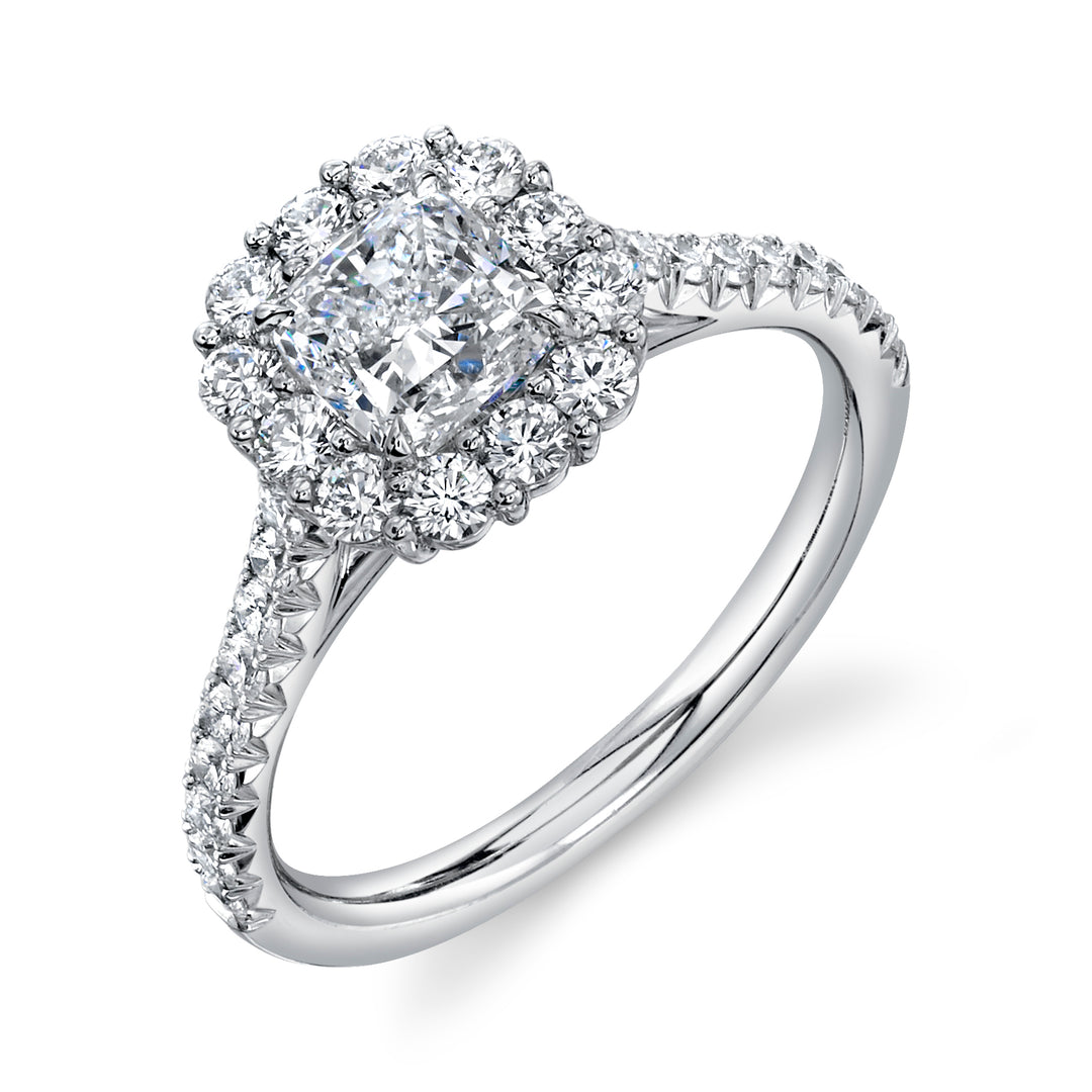 1.01ct Cushion Cut Diamond & Scalloped Halo Ring