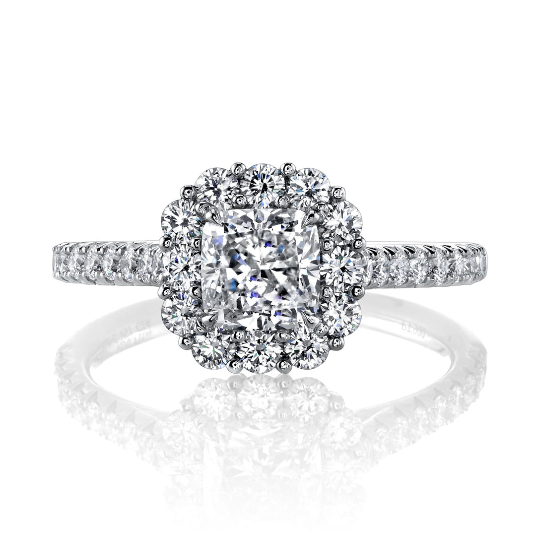 1.01ct Cushion Cut Diamond & Scalloped Halo Ring