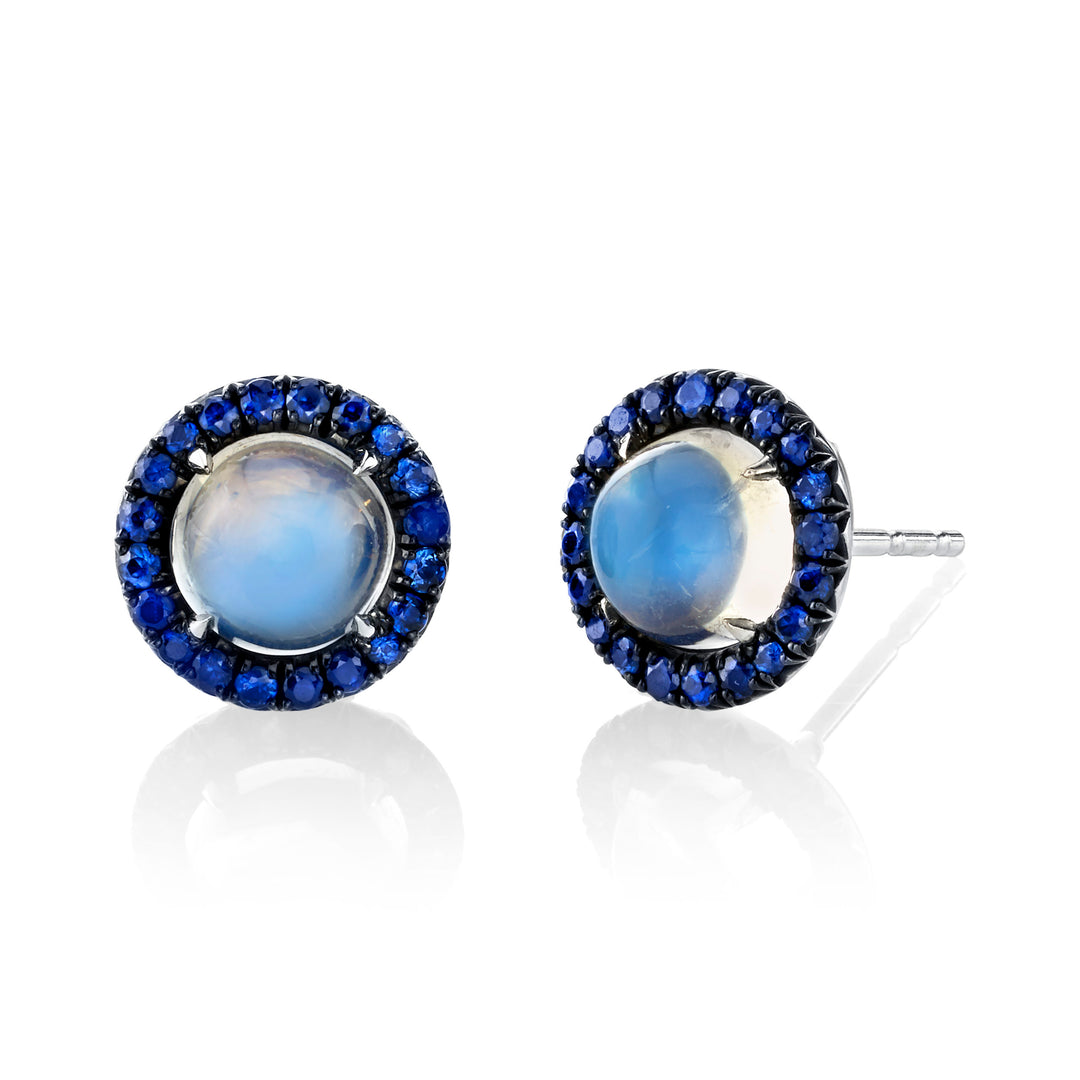 1.90ct Blue Sheen Moonstone Cabochon & Sapphire Studs