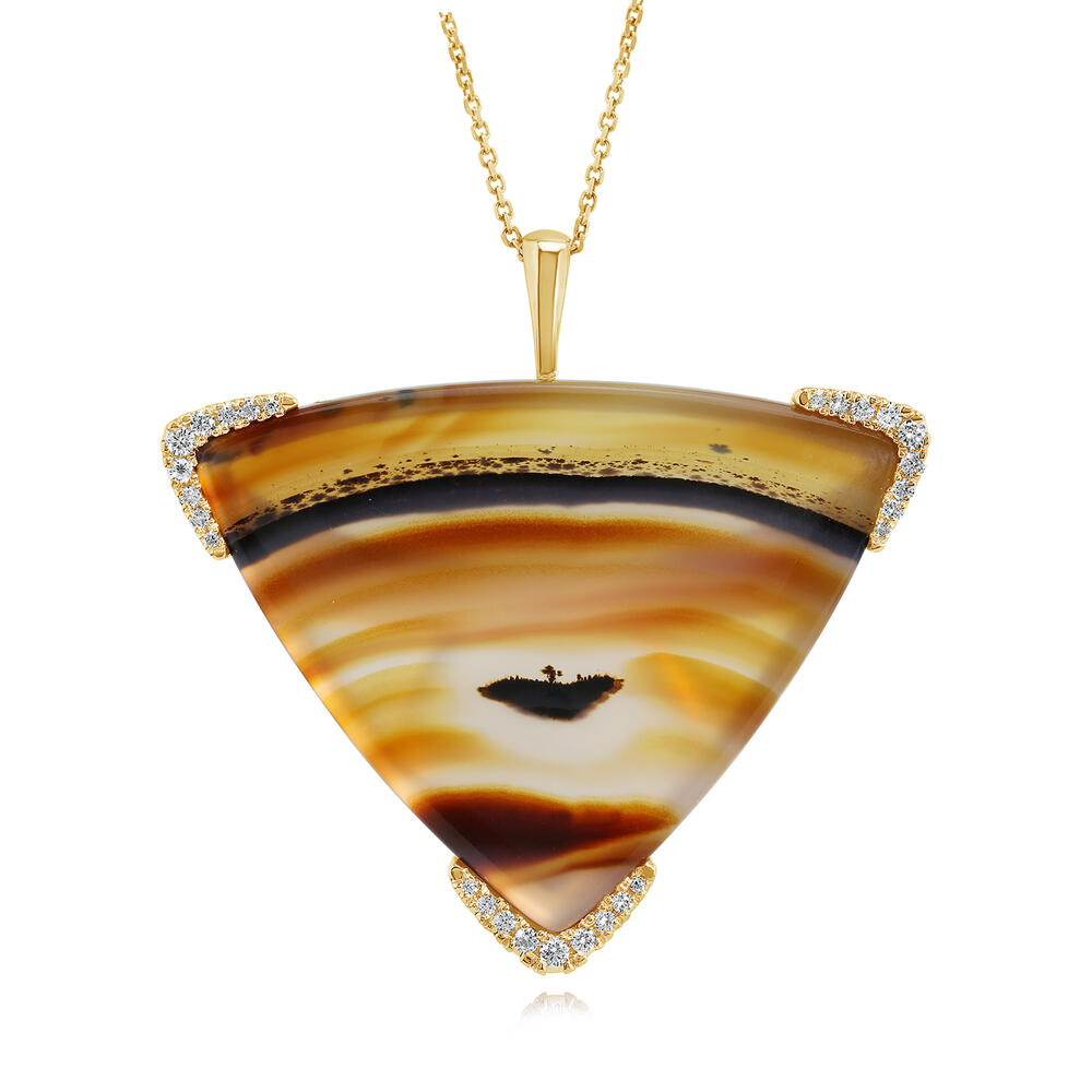 "Bird in the Montana Sky" 14K Yellow Gold Montana Agate & Diamond Bolo Ring & Pendant