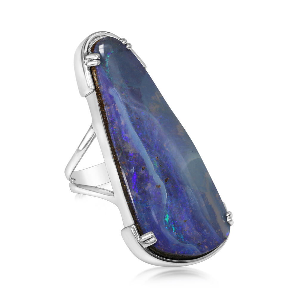 Sterling Silver 26.20ct Australian Boulder Opal Bolo Ring