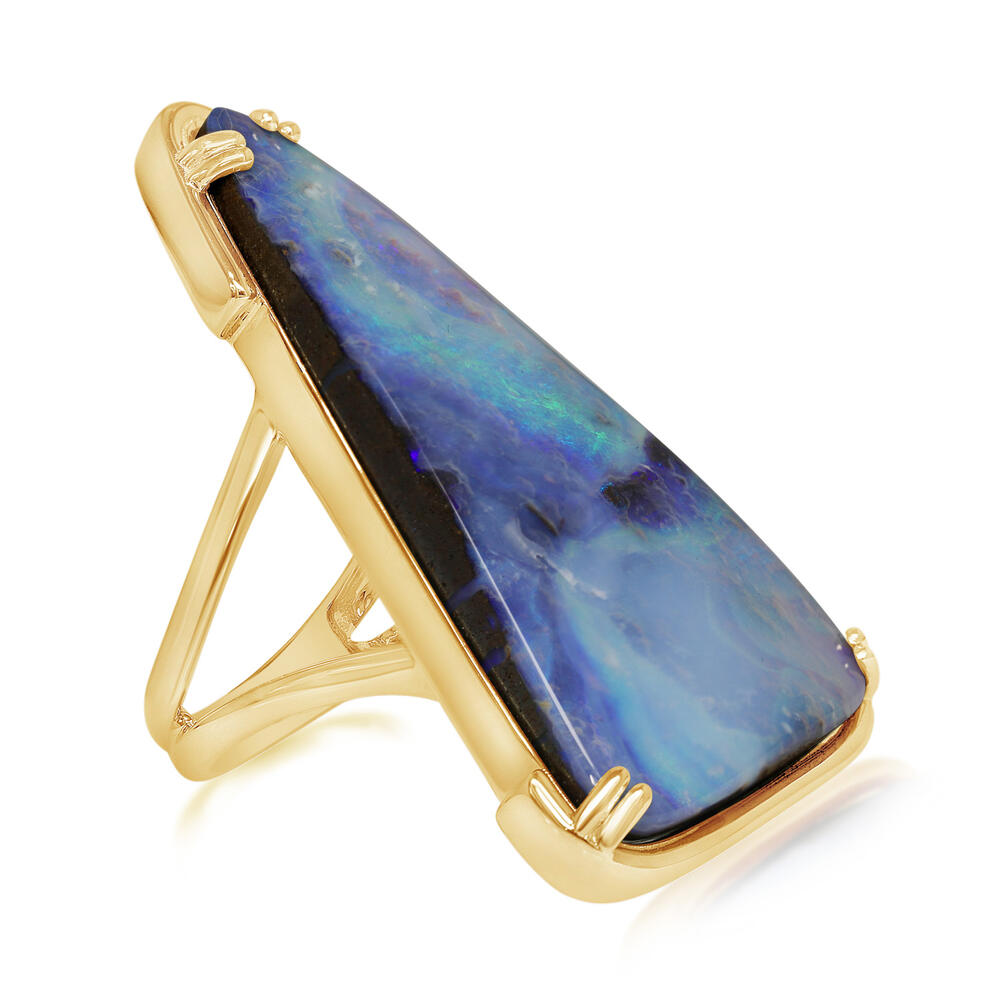 14K Yellow Gold 28.50ct Australian Boulder Opal Bolo Ring
