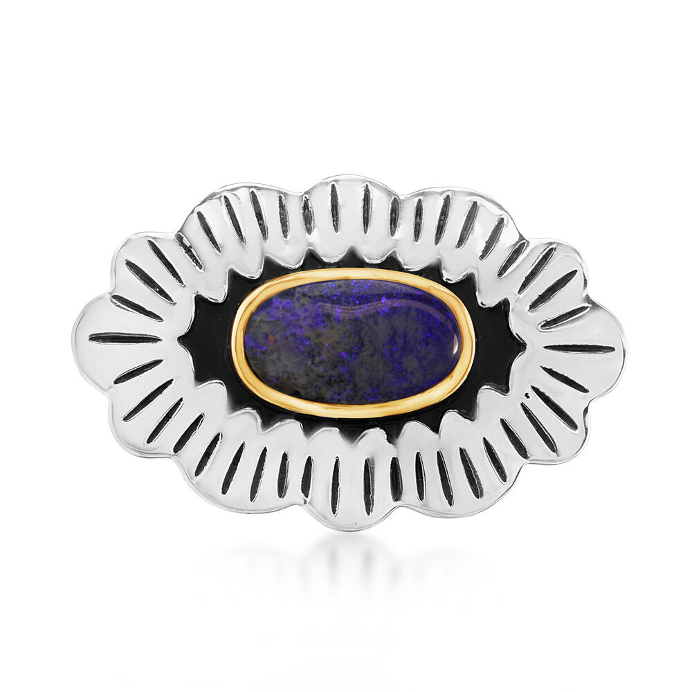 Sterling Silver & 14K Yellow Gold Australian Boulder Opal Bolo Ring