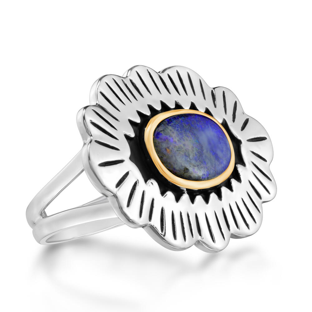 Sterling Silver & 14K Yellow Gold Australian Boulder Opal Bolo Ring