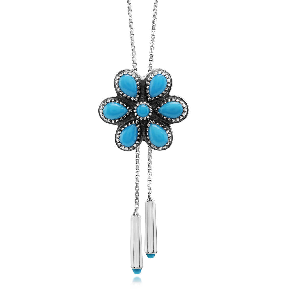 Sterling Silver Arizona Turquoise Flower Bolo Tie