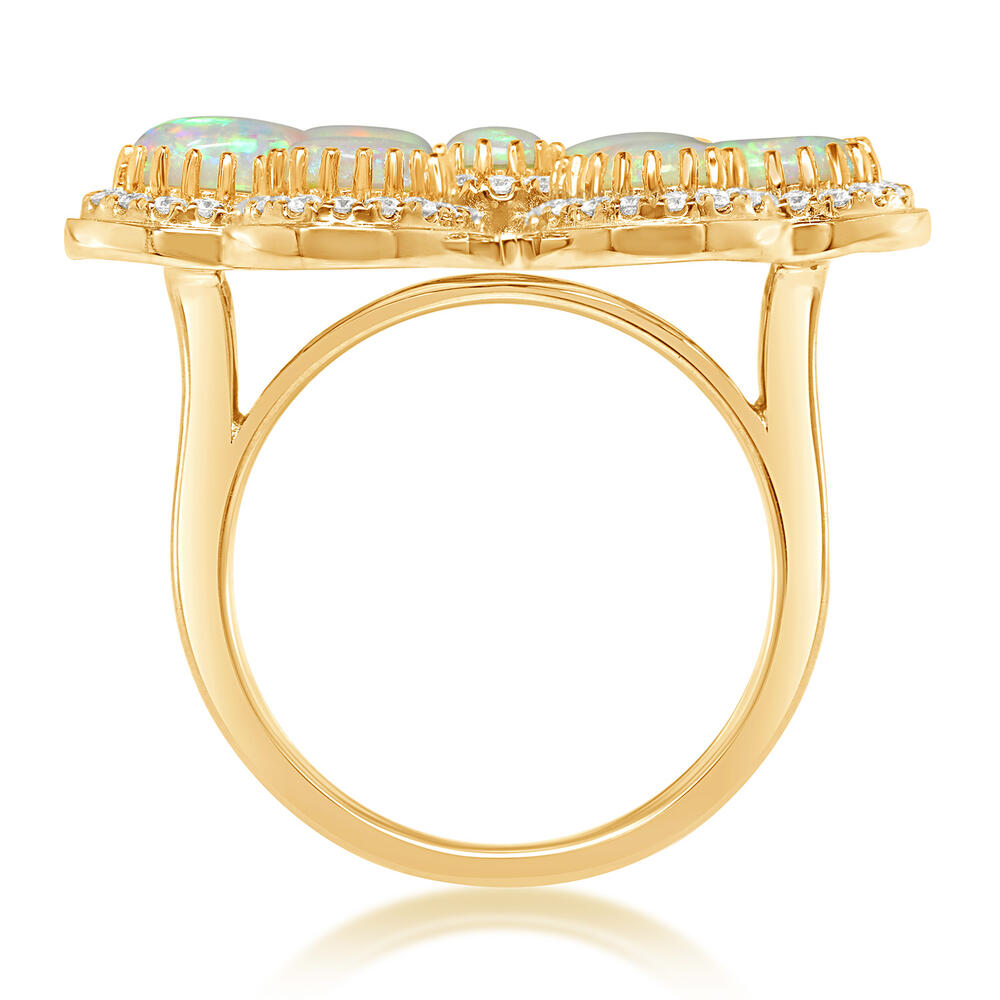 14K Yellow Gold Australian Opal & Diamond Flower Bolo Ring