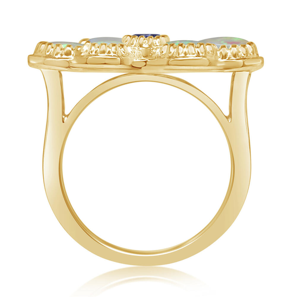 14K Yellow Gold Australian Opal & Montana Sapphire Flower Bolo Ring