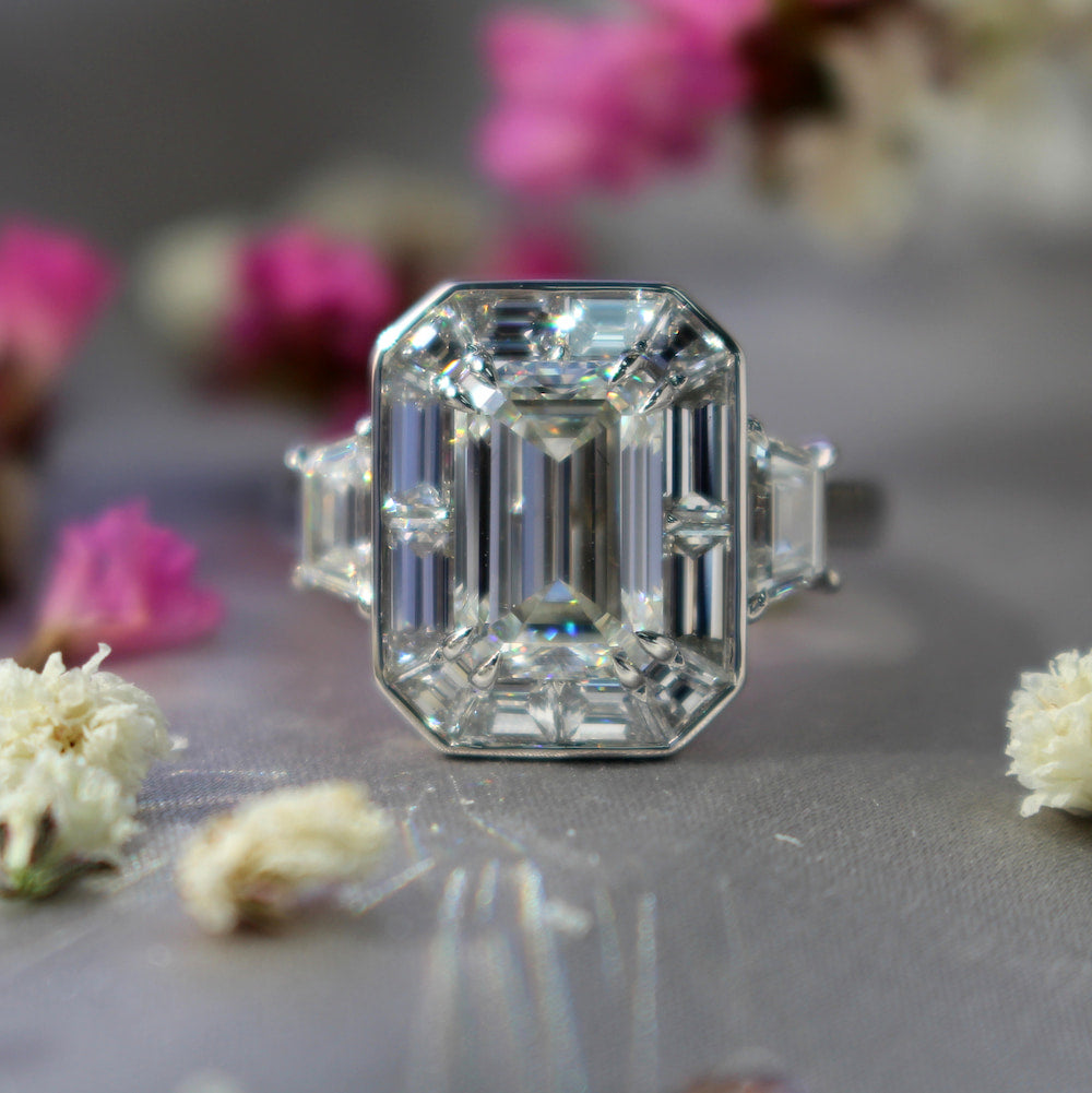 Emerald Cut & Baguette Three-Stone Diamond Ring