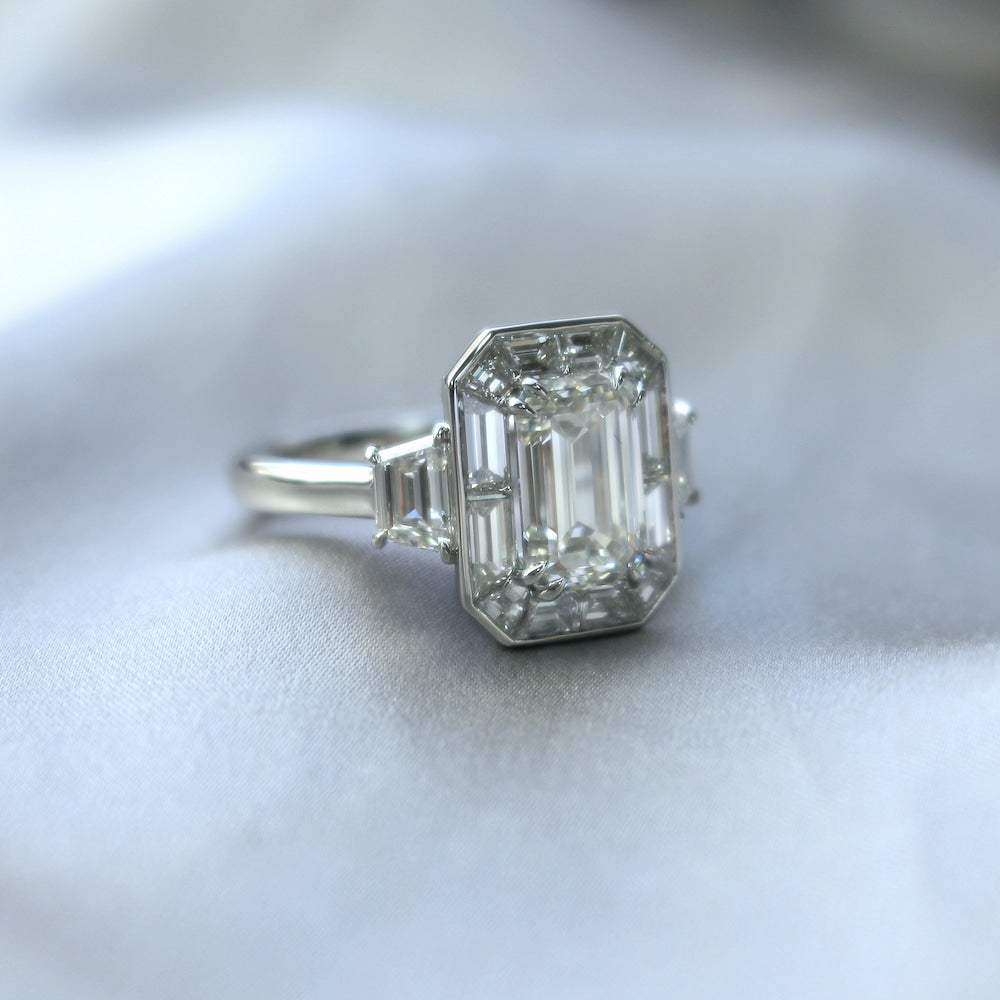 Emerald Cut & Baguette Three-Stone Diamond Ring