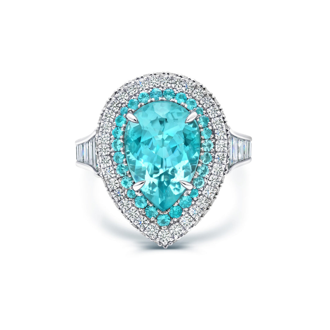 3.75ct Pear Shape Paraíba-Type Tourmaline & Diamond Ring in Platinum