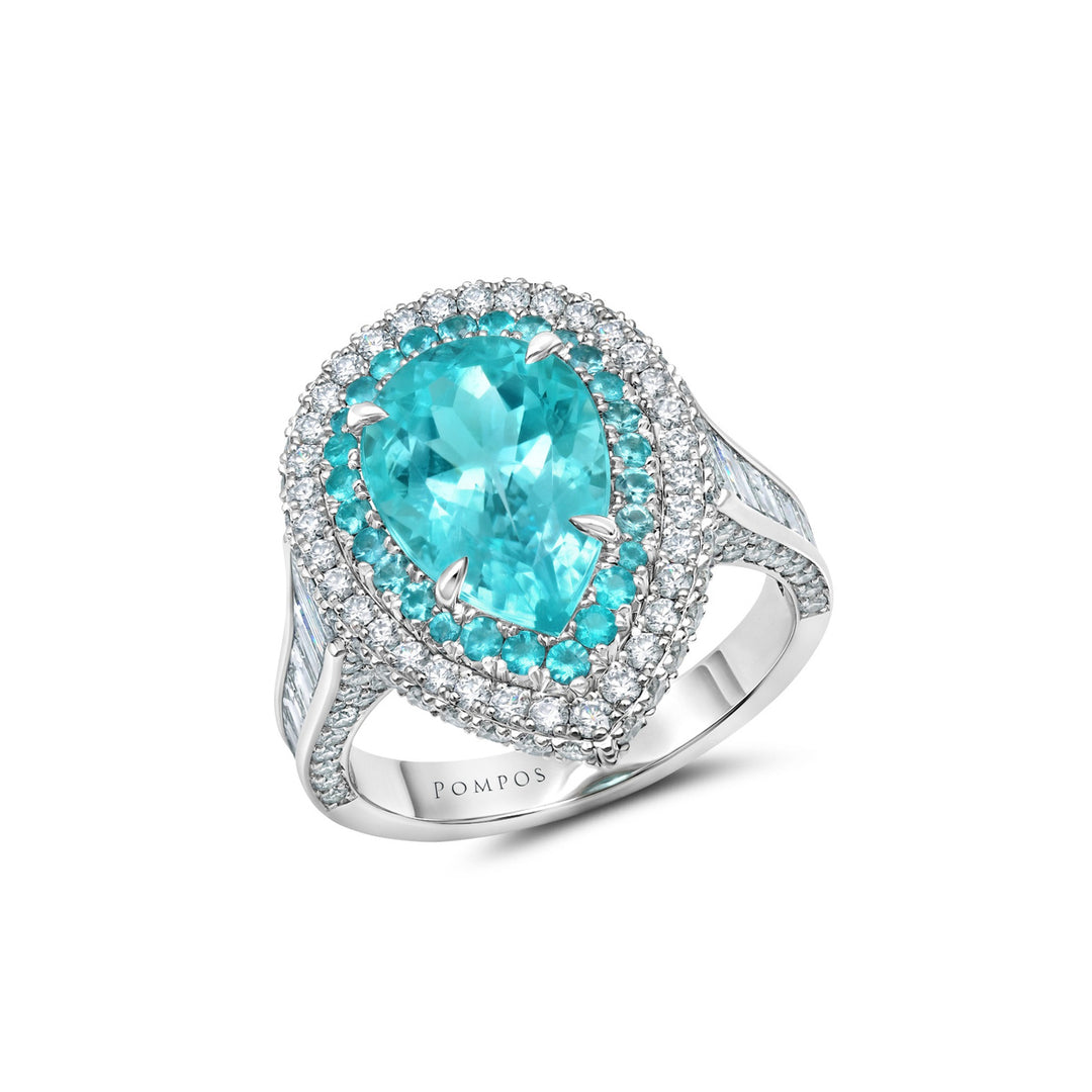 3.75ct Pear Shape Paraíba-Type Tourmaline & Diamond Ring in Platinum