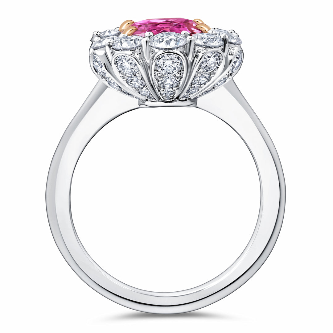 4.09ct Purplish-Pink Cushion Sapphire & Diamond Ring in Platinum