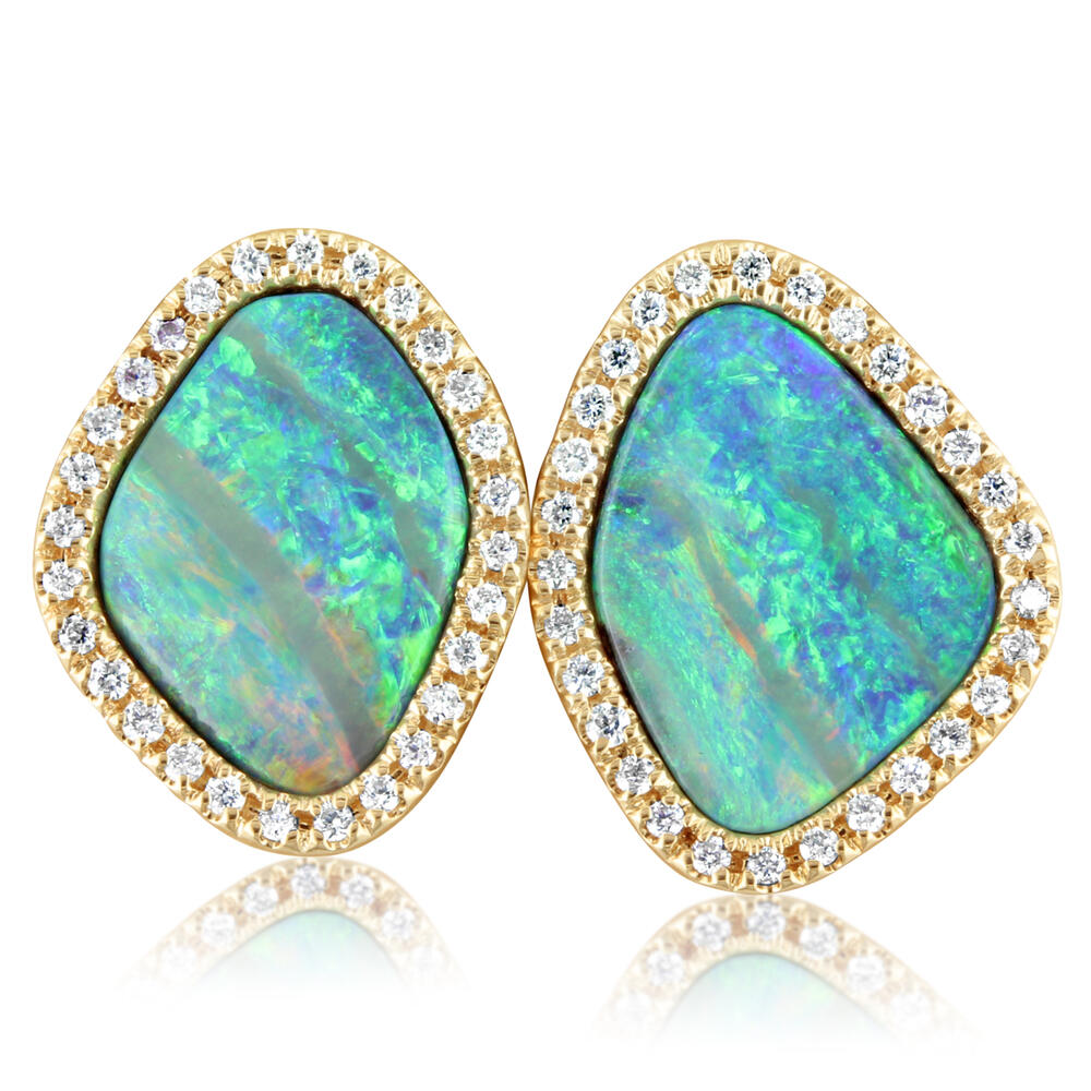 3.94ctw Australian Boulder Opal & Diamond Stud Earrings