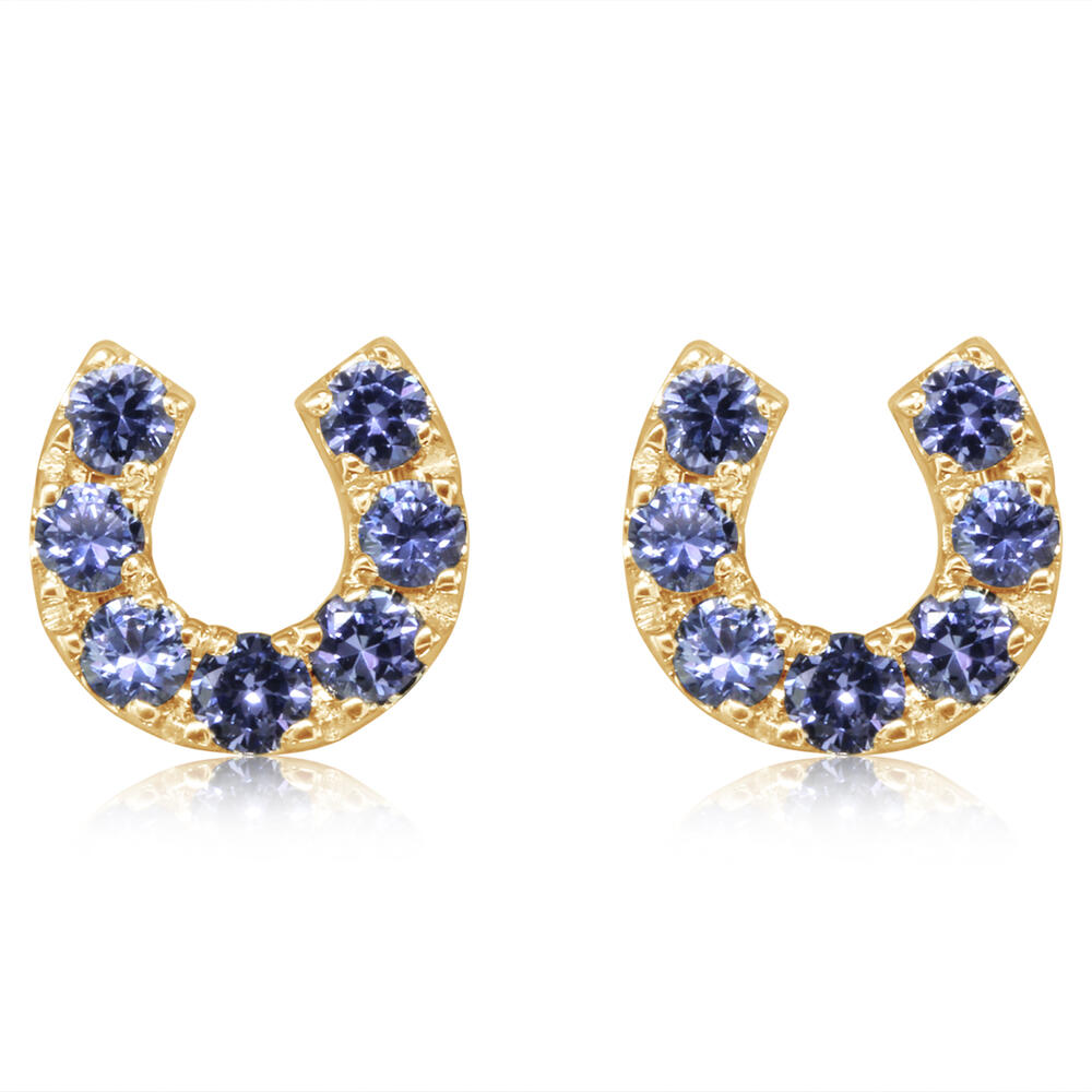 0.56ct Yogo Montana Sapphire Horseshoe Studs in 14K Gold