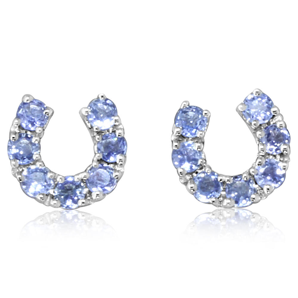 0.56ct Yogo Montana Sapphire Horseshoe Studs in 14K Gold