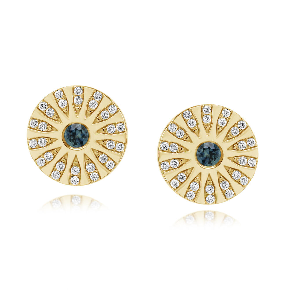 0.28ctw Round Montana Sapphire & Diamond Medallion Earrings in 14K Yellow Gold