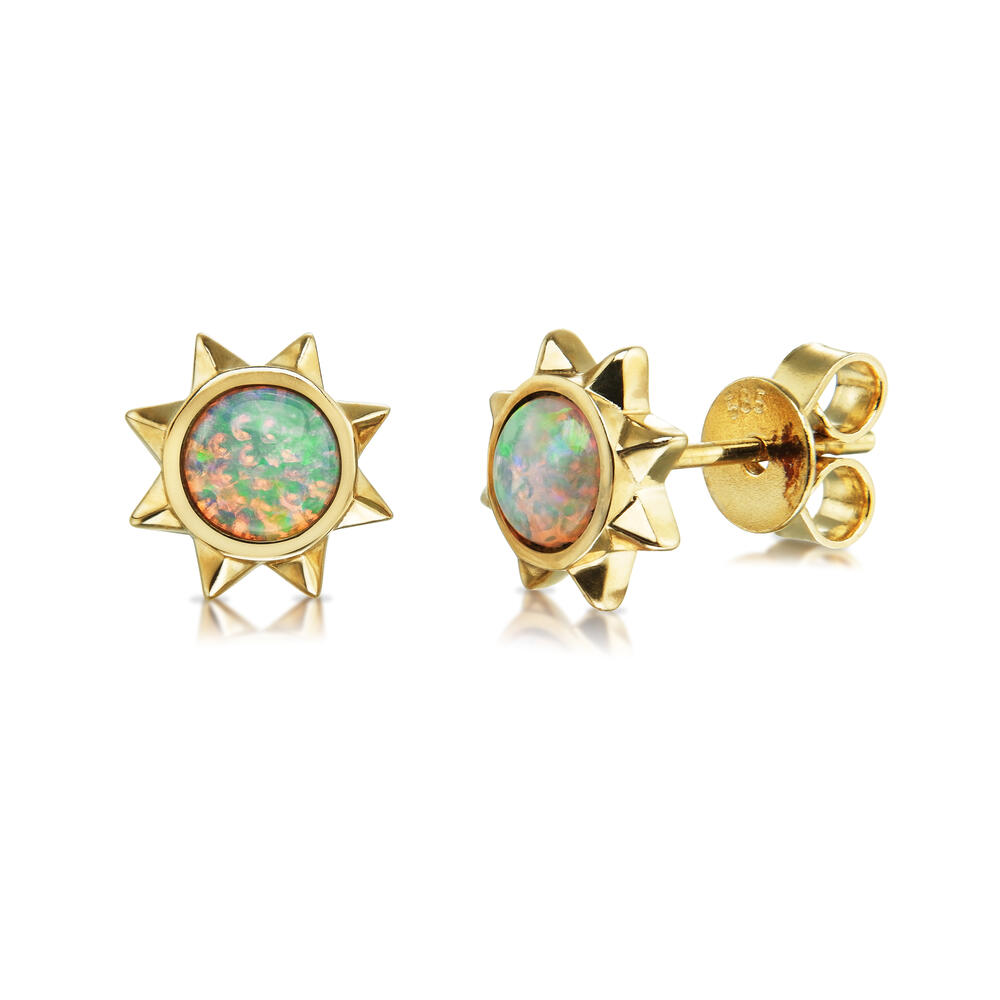 0.36ctw Australian Opal Mini Sun Earrings in 14K Yellow Gold