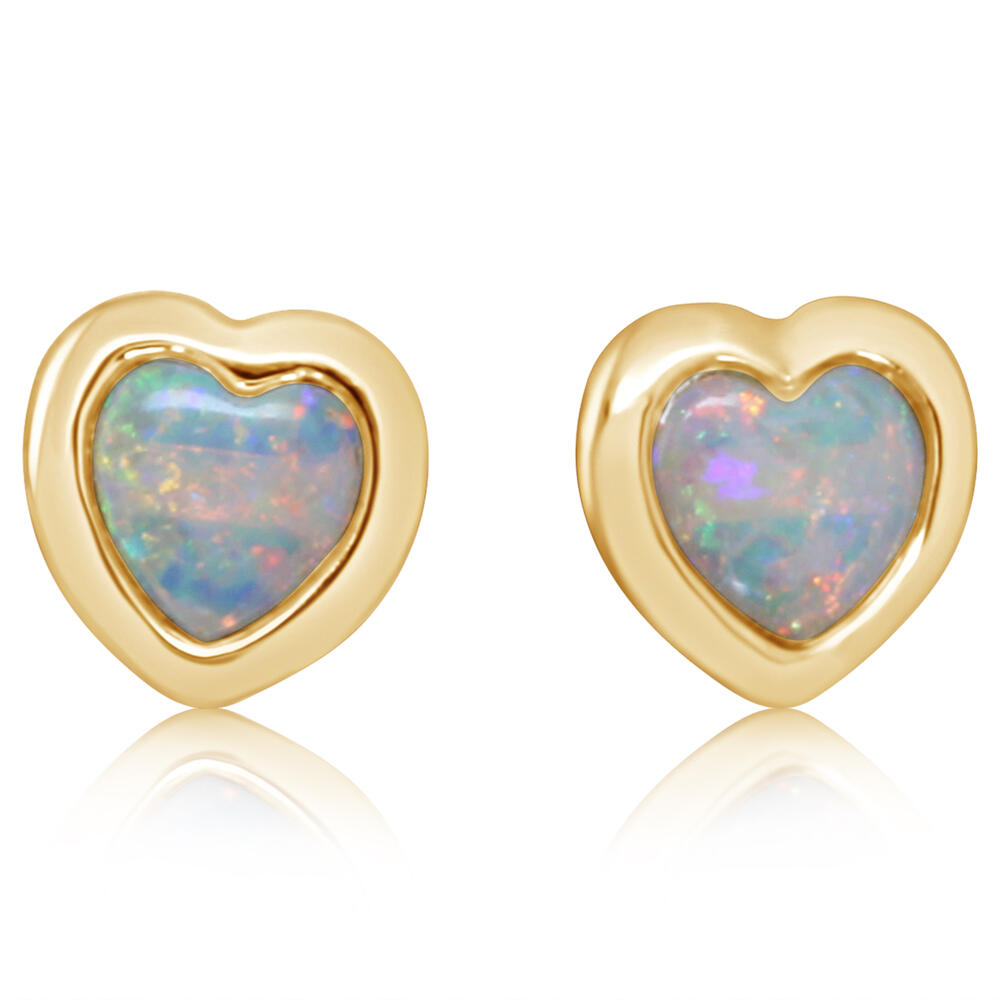 0.44ctw Heart Shaped Australian Opal Stud Earrings