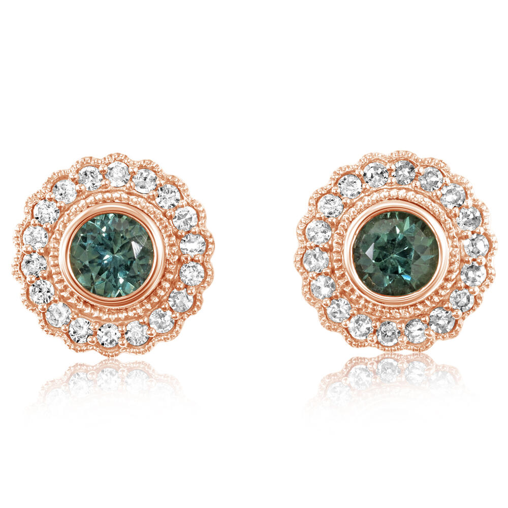 Montana Sapphire Vintage Inspired Stud Earrings in 14K Rose Gold