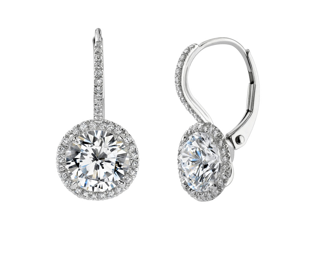 Diamond Halo Leverback Earrings