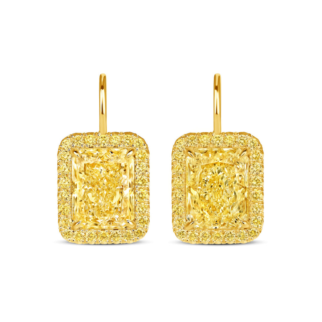 10.05ctw Radiant Fancy Light Yellow Diamond Drop Earrings