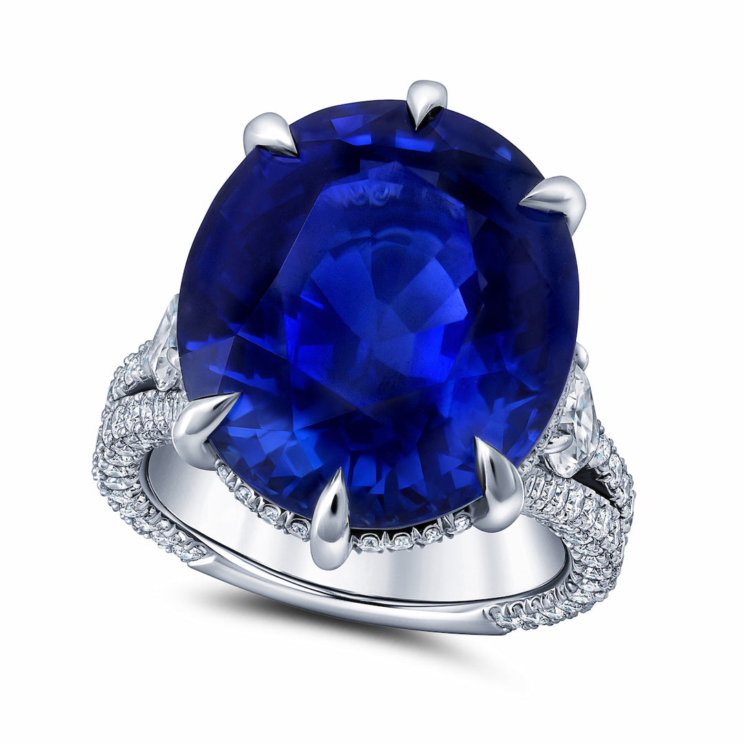 Exceptional 20.14ct Oval Ceylon Blue Sapphire & Diamond Ring in Platinum