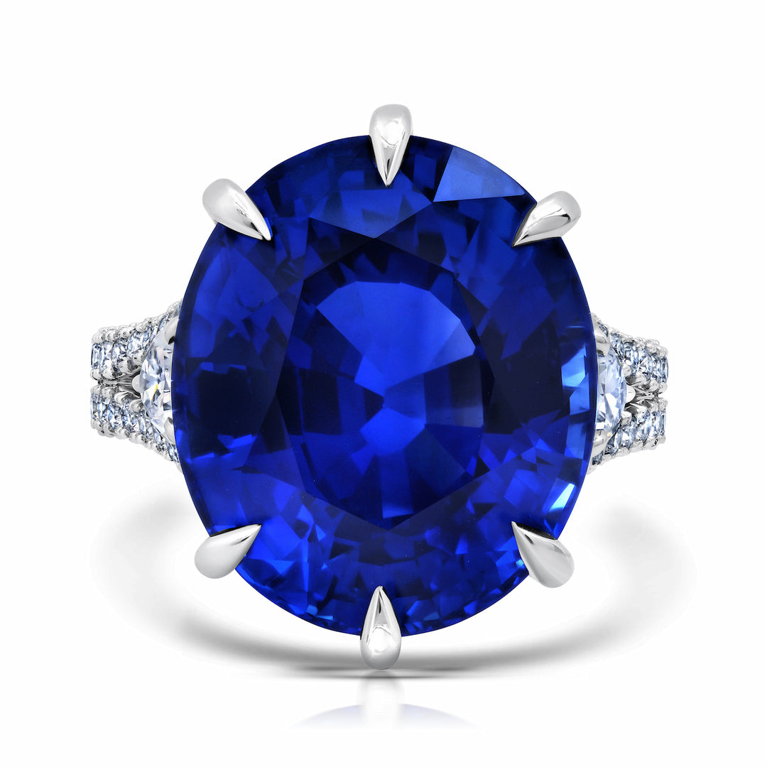 Exceptional 20.14ct Oval Ceylon Blue Sapphire & Diamond Ring in Platinum