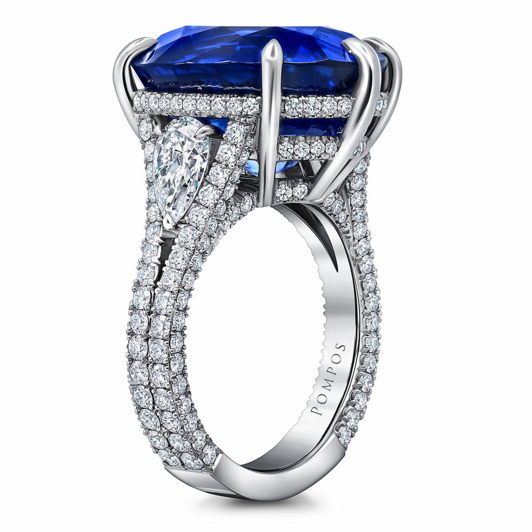 Exceptional 20.14ct Oval Ceylon Blue Sapphire & Diamond Ring in Platinum