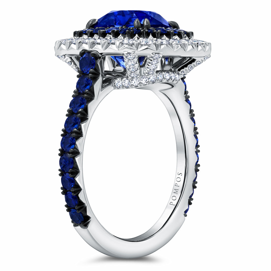 3.72ct Cushion Blue Sapphire & Diamond Ring in Platinum