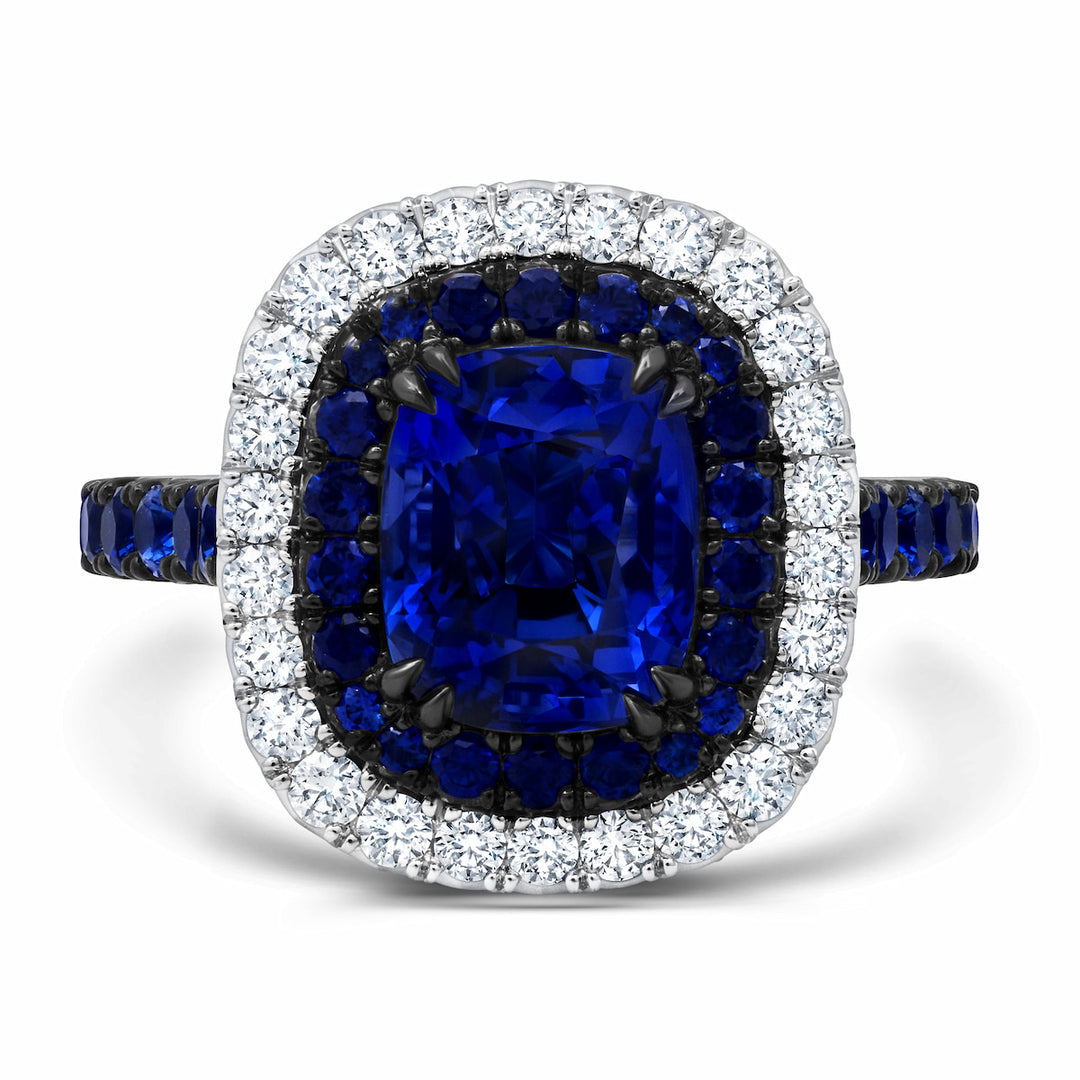 3.72ct Cushion Blue Sapphire & Diamond Ring in Platinum