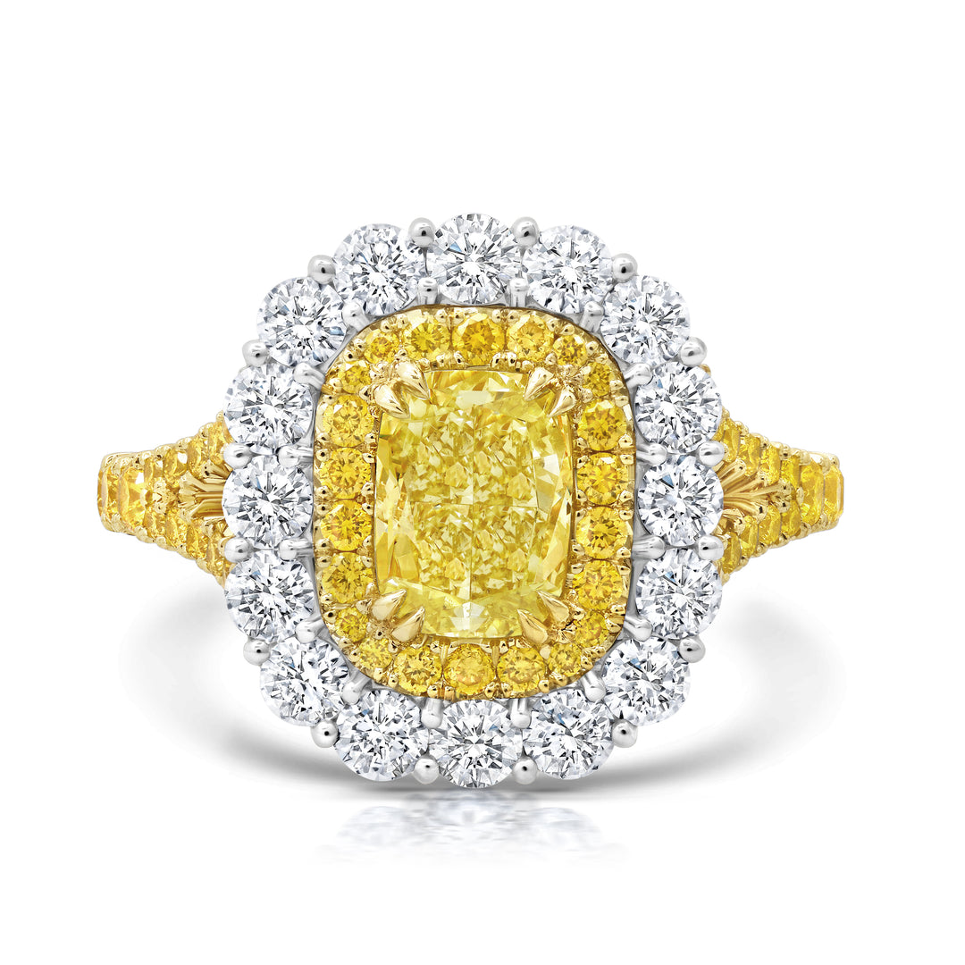 Fancy Intense Yellow Cushion Diamond Ring