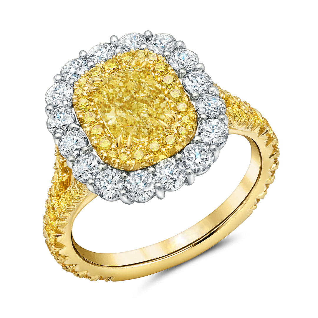 Fancy Intense Yellow Cushion Diamond Ring