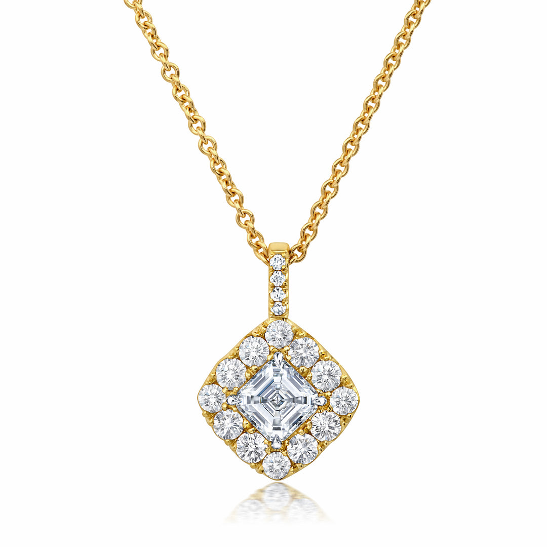 Asscher Cut Diamond Drop Pendant in 18K Yellow Gold