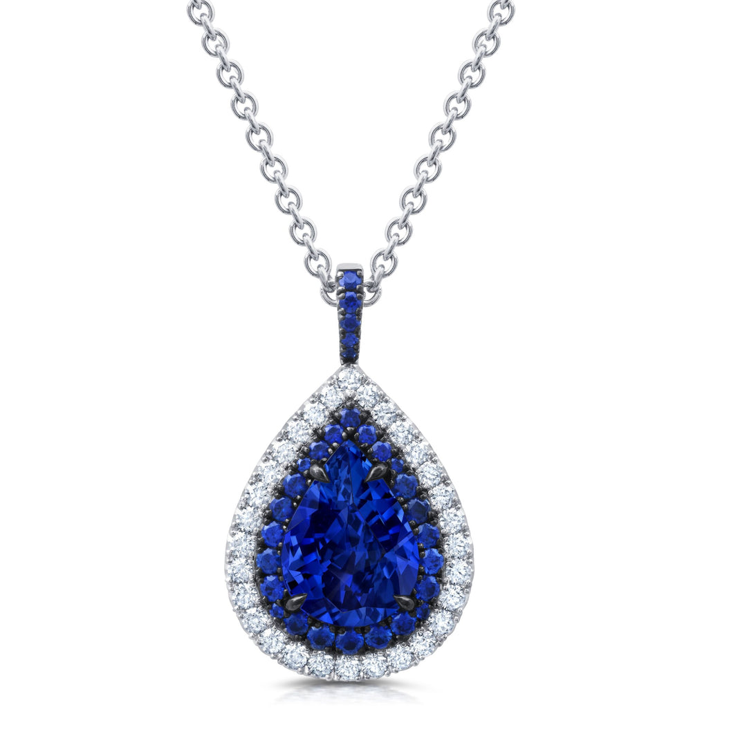 2.82ct Pear Shape Sapphire & Diamond Drop Necklace