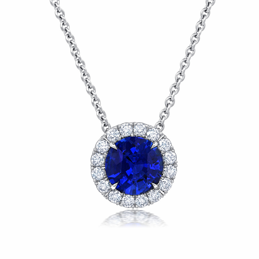 Round Sapphire & Diamond Slider Pendant