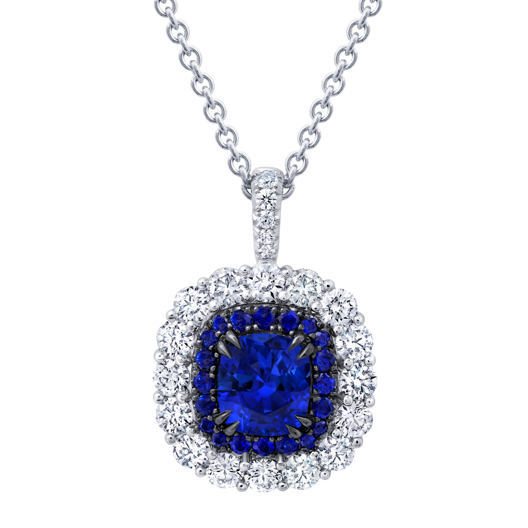 1.67ct Cushion Blue Sapphire & Diamond Drop Necklace