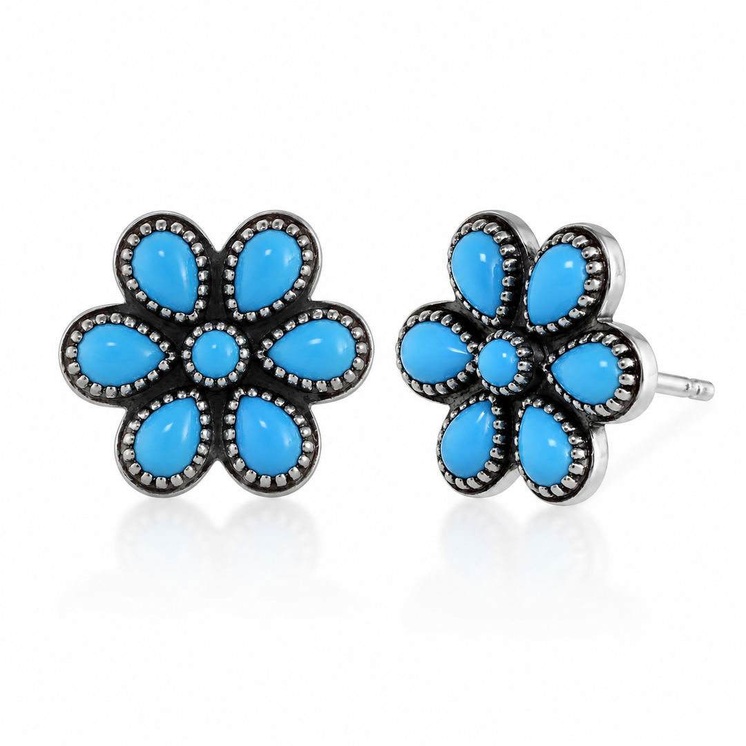Sterling Silver Arizona Turquoise Flower Stud Earrings