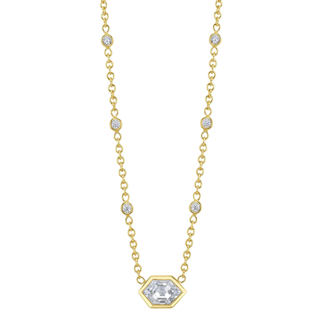 0.73ct Hexagon Diamond Bezel Necklace in 18K Yellow Gold