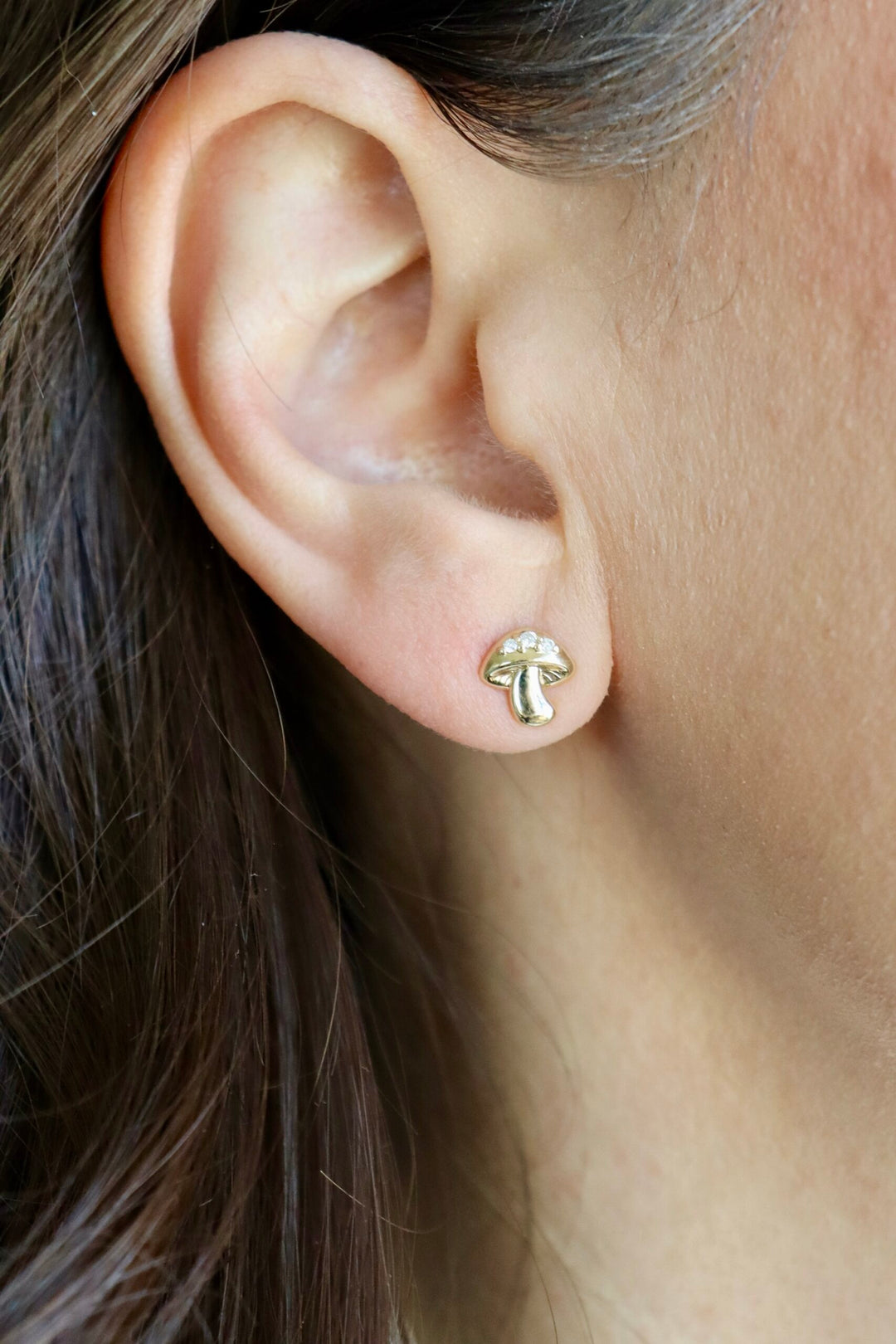 Mushroom Diamond & Gold Mini Studs in 14K Gold