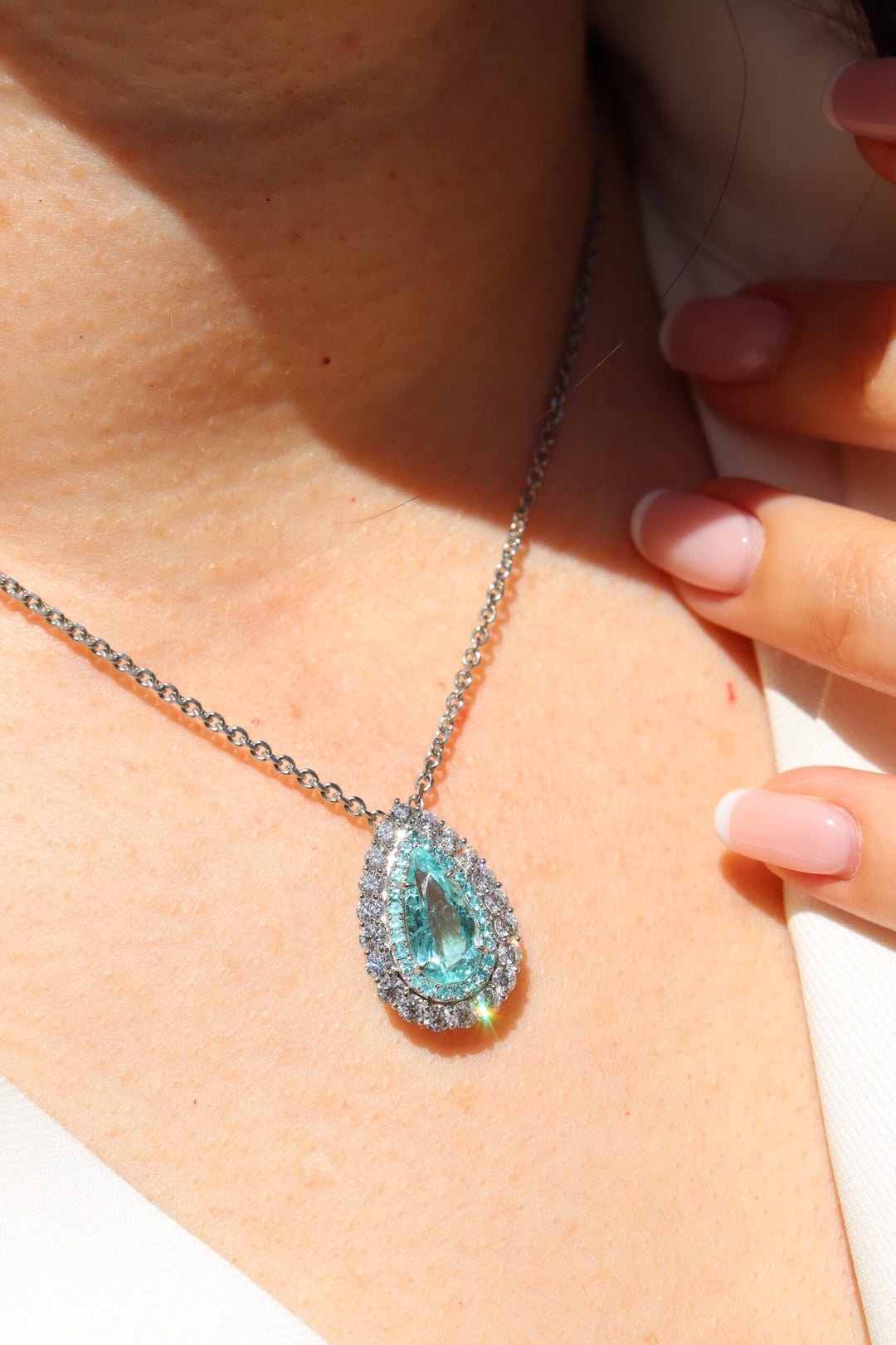 2.42ct Pear Shape Paraiba-Type Tourmaline & Diamond Platinum Pendant